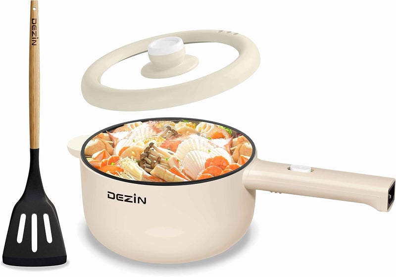 DEZIN Electric Cooker, 2L Non-Stick Sauté Pan, Rapid Noodles Cooker, Mini Pot for Steak, Egg, Fried Rice, Ramen, Oatmeal, Soup with Power Adjustment, College Dorm Room Essential - Image 1